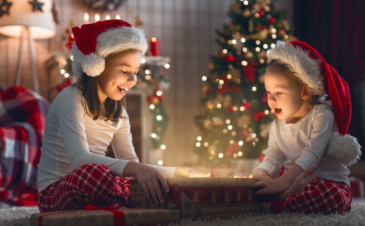 children opening Christmas presents
